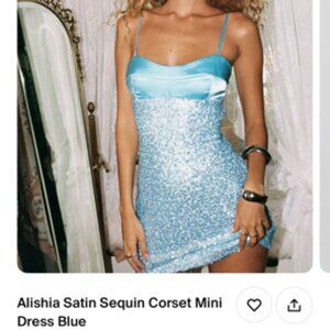 Alishia Satin Sequin Corset Mini Dress Blue - Size US4. NWT